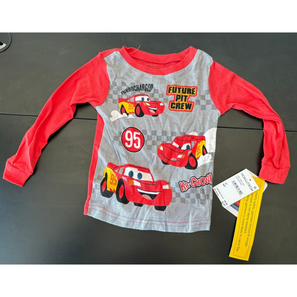Disney Pixar Cars Lightning‎ McQueen Long Sleeve Shirt Red Grey Kids 3T New NWT